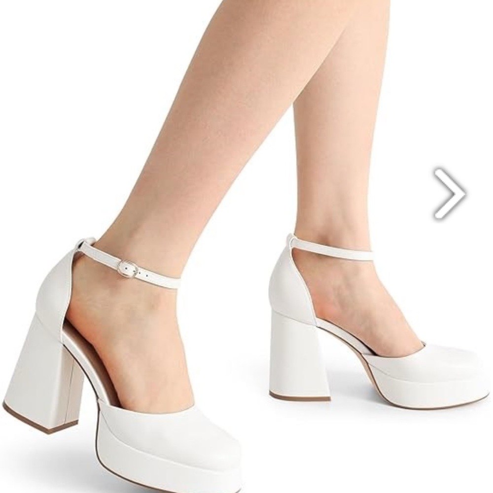 Dream Pairs White Platform Block Heel Mary Jane Pumps - Picture 2 of 6